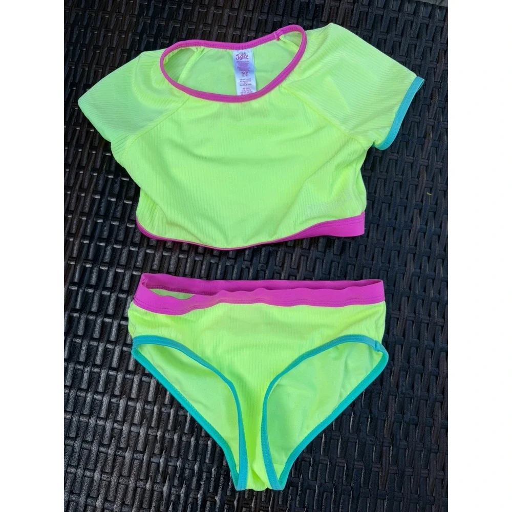 Justice 2 Piece Rash Guard Bikini Swimsuit Size 7/8 UPF 50+